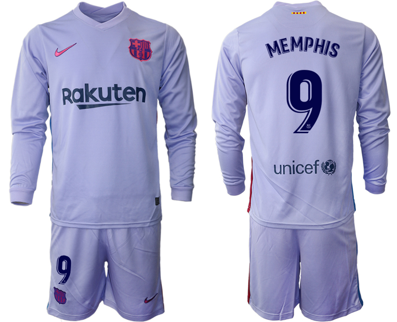 Men 2021-2022 Club Barcelona Second away purple Long Sleeve #9 Soccer Jersey